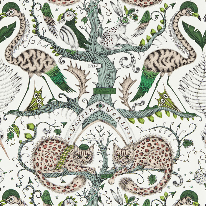 Wonder World in Emerald Wp, Wallcovering by Clarke & Clarke