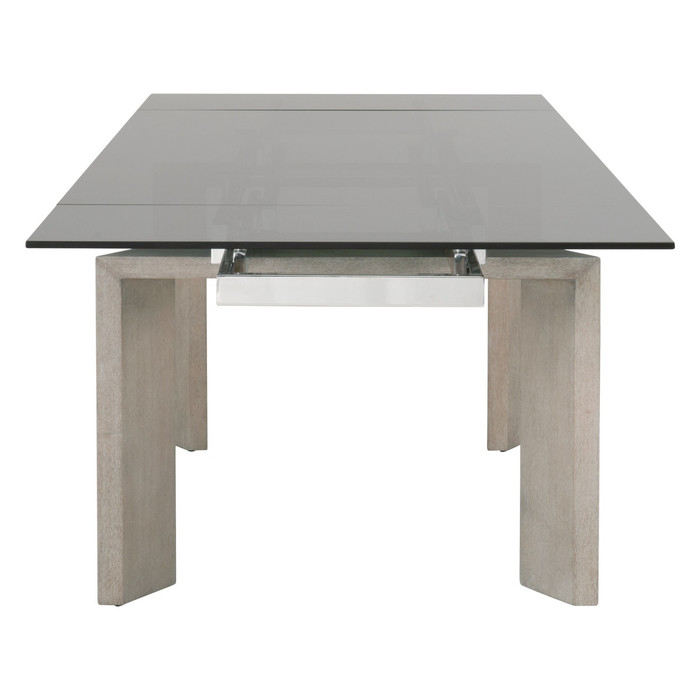 Essentials For Living - Jett Extension Dining Table in Natural Gray Ash, Chrome, Smoke Gray Glass