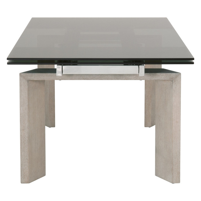 Essentials For Living - Jett Extension Dining Table in Natural Gray Ash, Chrome, Smoke Gray Glass