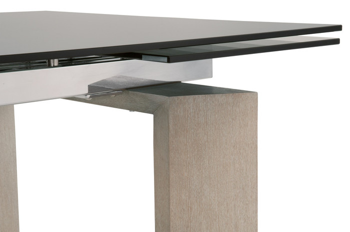 Essentials For Living - Jett Extension Dining Table in Natural Gray Ash, Chrome, Smoke Gray Glass