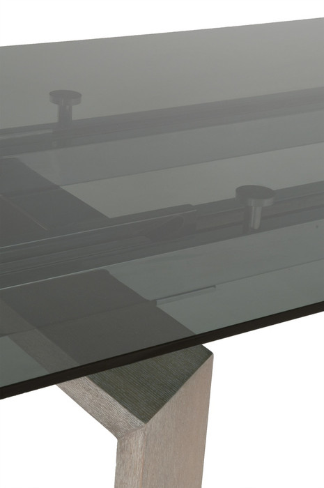 Essentials For Living - Jett Extension Dining Table in Natural Gray Ash, Chrome, Smoke Gray Glass