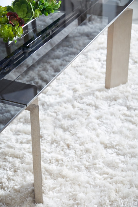 Essentials For Living - Jett Extension Dining Table in Natural Gray Ash, Chrome, Smoke Gray Glass