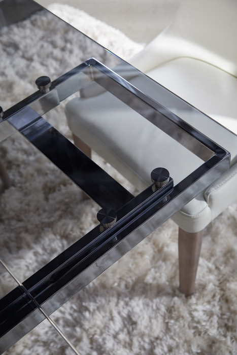 Essentials For Living - Jett Extension Dining Table in Natural Gray Ash, Chrome, Smoke Gray Glass