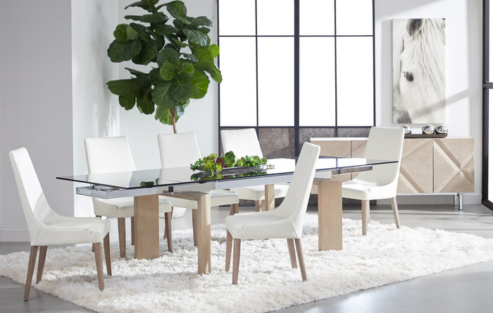 Essentials For Living - Jett Extension Dining Table in Natural Gray Ash, Chrome, Smoke Gray Glass