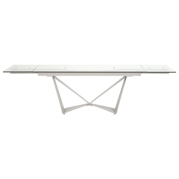Essentials For Living - Vida Extension Dining Table in Matte Light Gray, Clear Glass