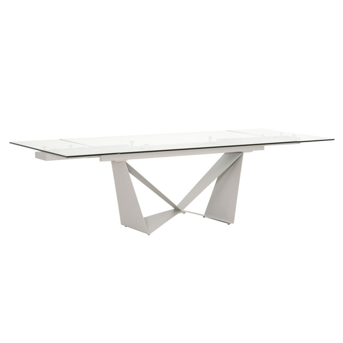 Essentials For Living - Vida Extension Dining Table in Matte Light Gray, Clear Glass