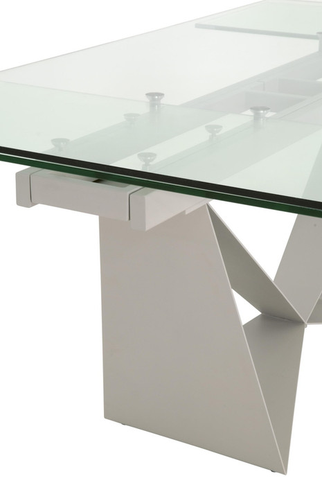 Essentials For Living - Vida Extension Dining Table in Matte Light Gray, Clear Glass
