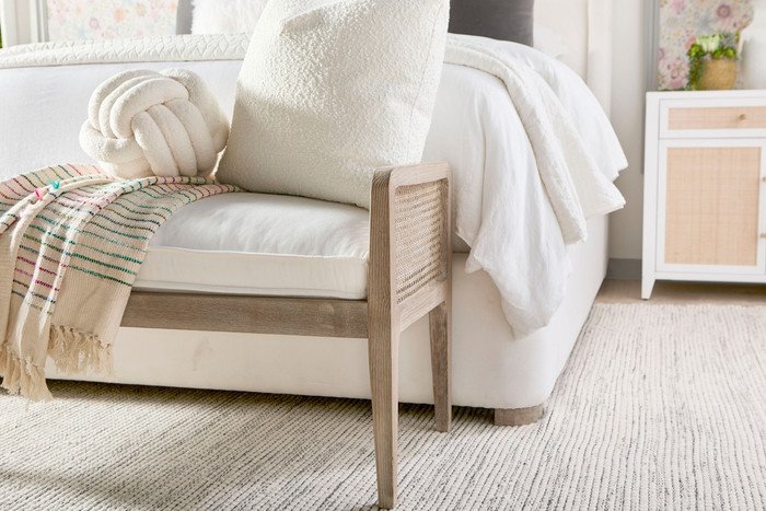  Essentials For Living - Leone Bench in LiveSmart Peyton Pearl, Natural Gray Oak, Cane