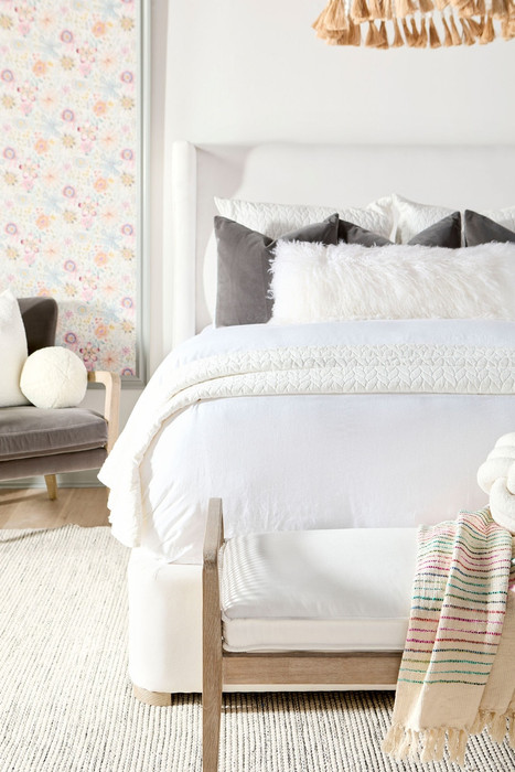  Essentials For Living - Leone Bench in LiveSmart Peyton Pearl, Natural Gray Oak, Cane