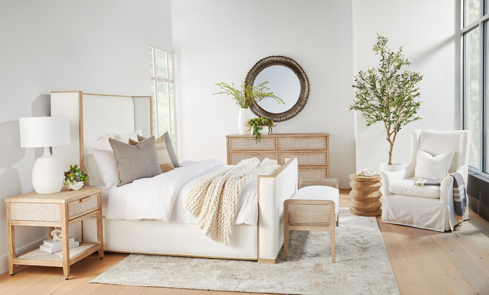  Essentials For Living - Leone Bench in LiveSmart Peyton Pearl, Natural Gray Oak, Cane