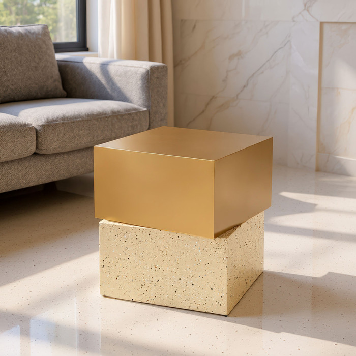 Zuo Modern Cinza Side Table Gold & Beige