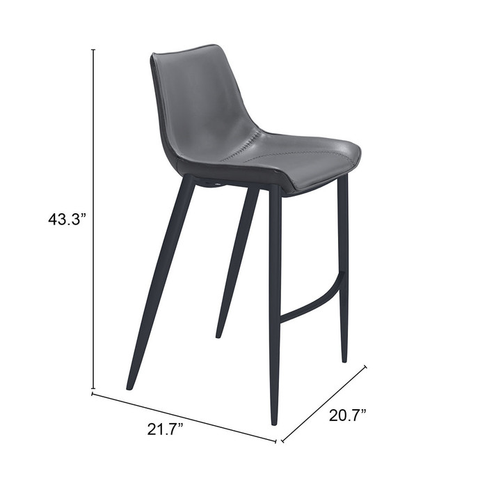 Zuo Modern Magnus Barstool (Set of 2) Dark Gray & Black