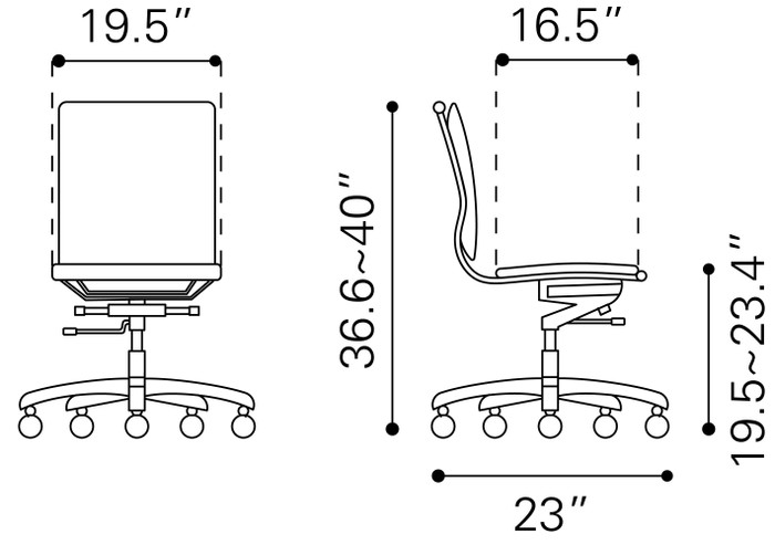 Zuo Modern Lider Plus Armless Office Chair Gray