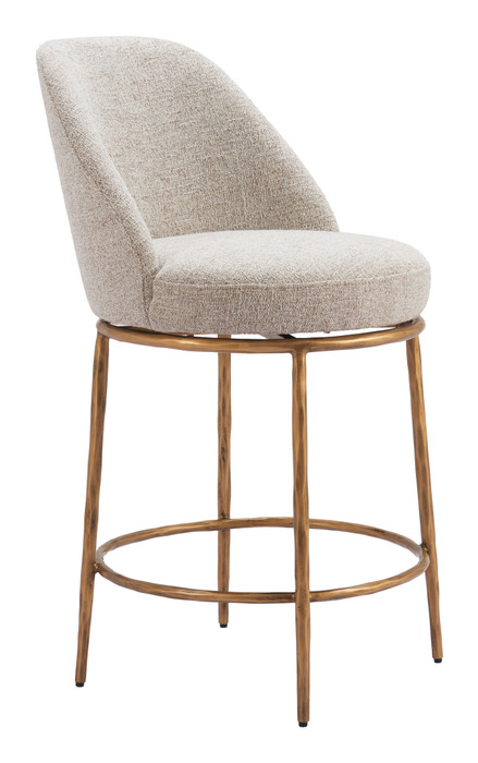 Zuo Modern Nordhavn Swivel Counter Stool Beige & Gold
