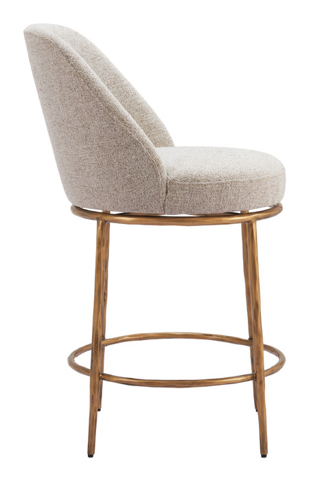 Zuo Modern Nordhavn Swivel Counter Stool Beige & Gold