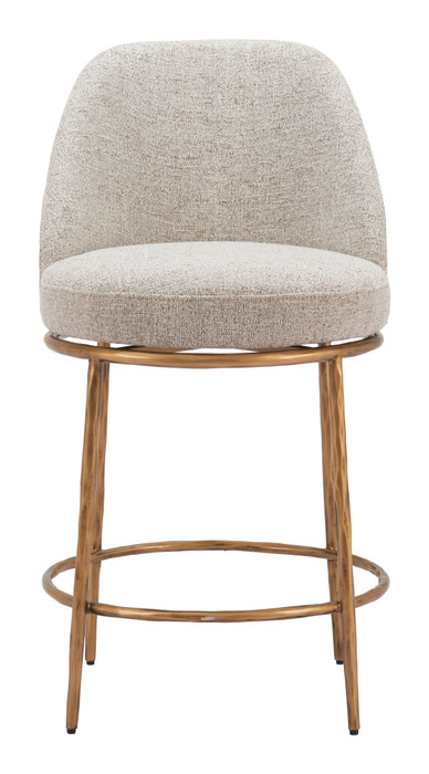 Zuo Modern Nordhavn Swivel Counter Stool Beige & Gold