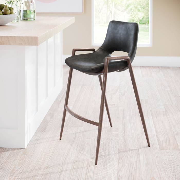 Zuo Modern Desi Counter Stool (Set of 2) Black & Walnut