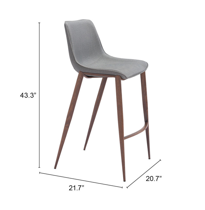 Zuo Modern Magnus Barstool (Set of 2) Slate Gray & Walnut