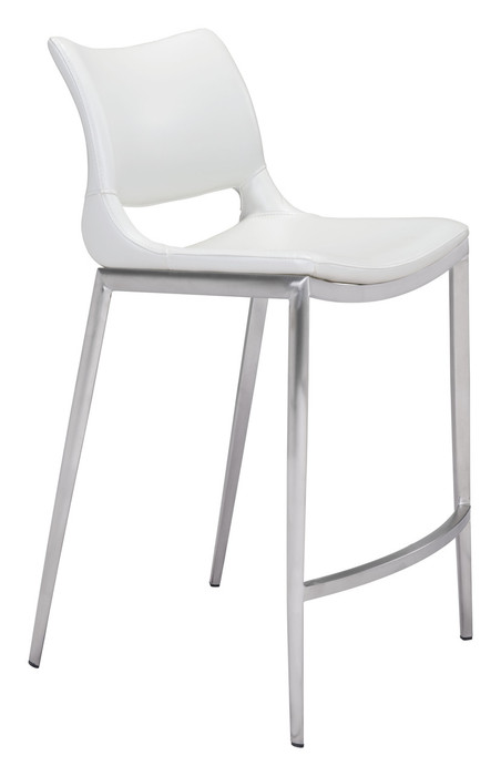 Zuo Modern Ace Counter Stool (Set of 2) White & Silver