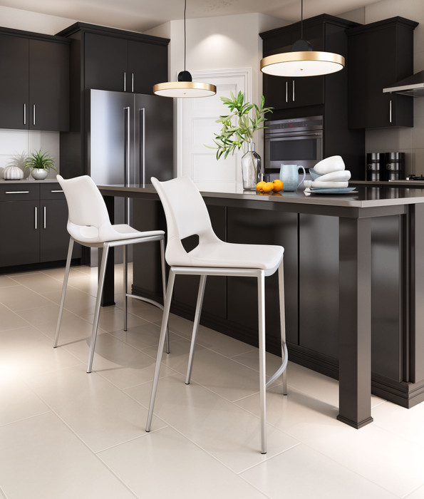 Zuo Modern Ace Counter Stool (Set of 2) White & Silver