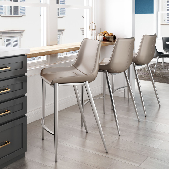 Zuo Modern Magnus Counter Stool (Set of 2) Brown & Silver