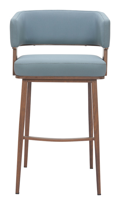 Zuo Modern Poise Barstool Azure Gray & Walnut