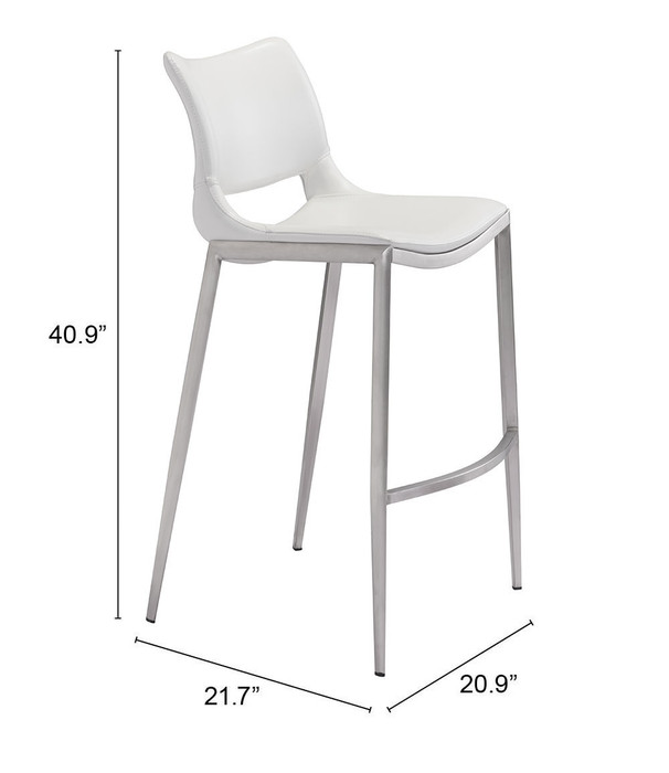 Zuo Modern Ace Barstool (Set of 2) White & Silver