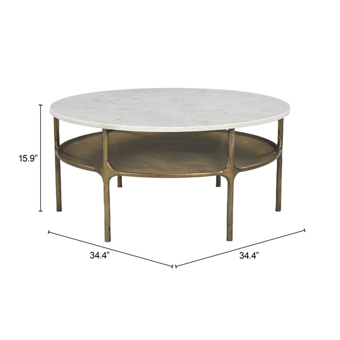 Zuo Modern Bild Coffee Table White & Brass