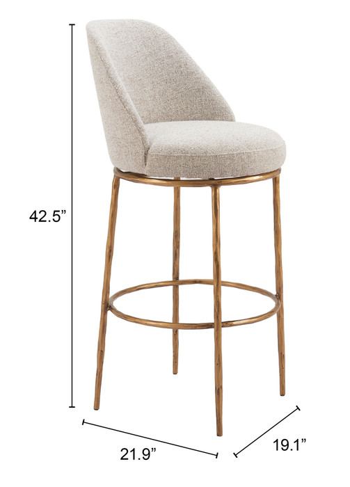 Zuo Modern Nordhavn Swivel Barstool Beige & Gold