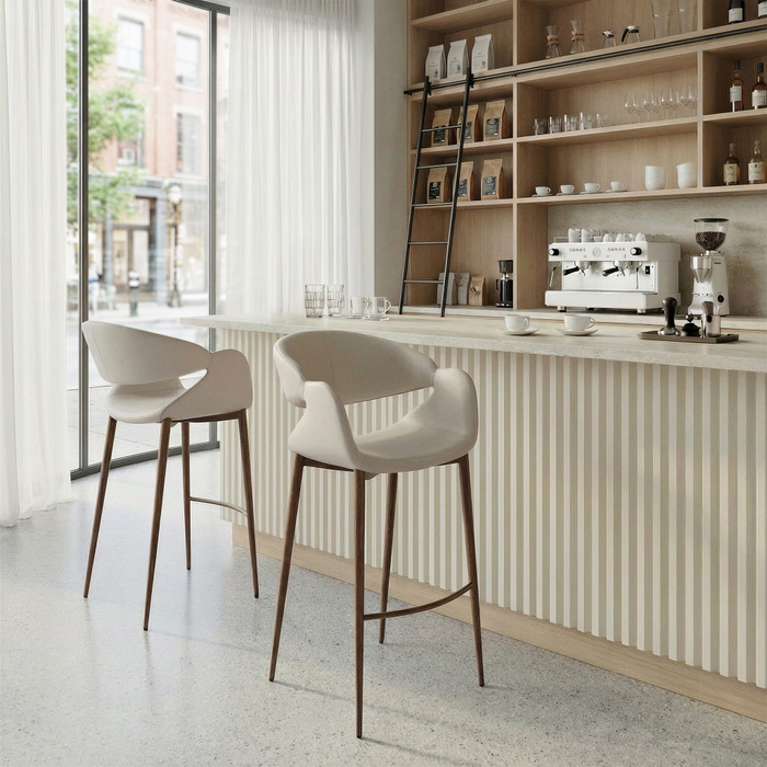 Zuo Modern Limay Barstool Beige & Walnut