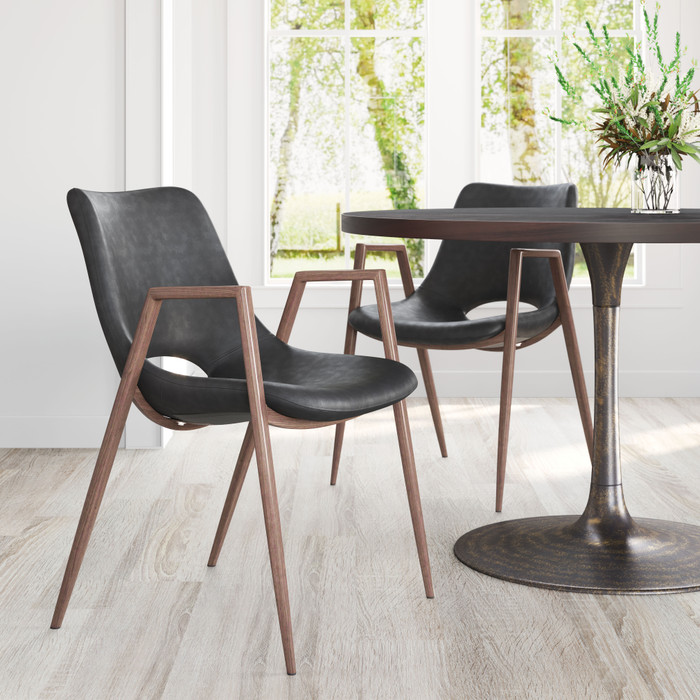Zuo Modern Desi Dining Chair (Set of 2) Black & Walnut