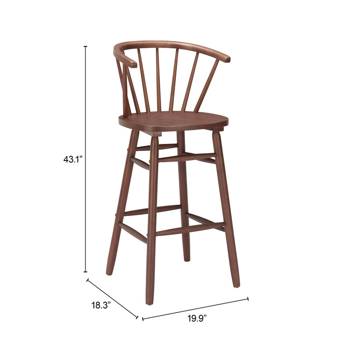 Zuo Modern Stenger Barstool (Set of 2) Walnut