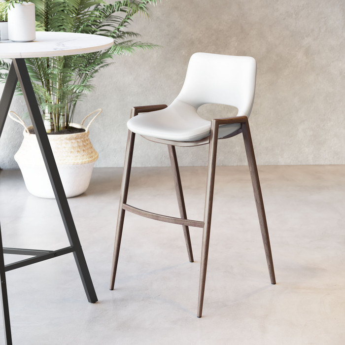 Zuo Modern Desi Barstool - White & Walnut, Set of 2