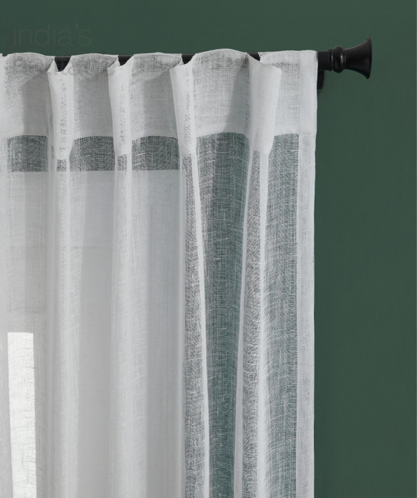 Everyday Sheer Linen Curtain in White by India's Heritage