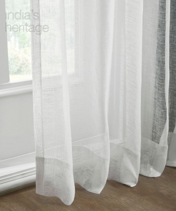 Everyday Sheer Linen Curtain in White by India's Heritage