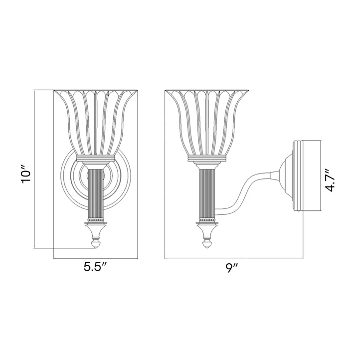 Lucas + McKearn Carroll1 1 Light Bath Light in Polished Brass with Clear Ribbed Glass