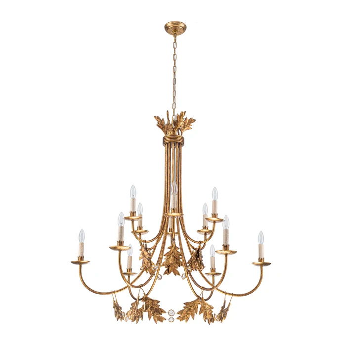 Lucas + McKearn Sweet Olive 12 Light Chandelier in Hand-Finished Gilded Gold