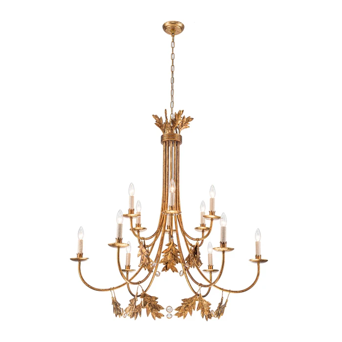 Lucas + McKearn Sweet Olive 12 Light Chandelier in Hand-Finished Gilded Gold