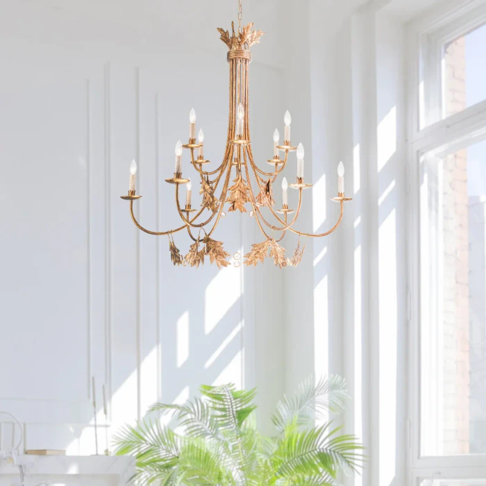 Lucas + McKearn Sweet Olive 12 Light Chandelier in Hand-Finished Gilded Gold