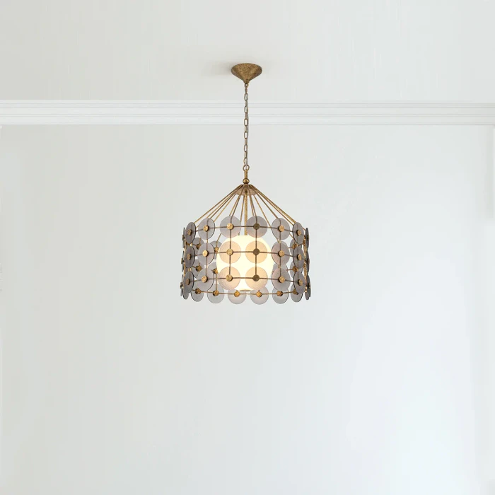 Lucas + McKearn Meridian 3 Light Pendant in Antiqued Gold Leaf with Smokey Glass