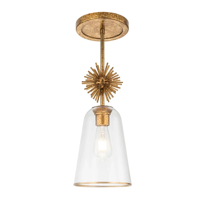  Lucas + McKearn Staring 1 Light Mini Pendant in Clear Glass with Antiqued Gold Leaf Finish