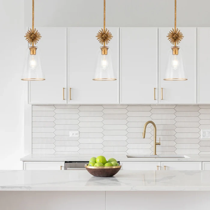  Lucas + McKearn Staring 1 Light Mini Pendant in Clear Glass with Antiqued Gold Leaf Finish