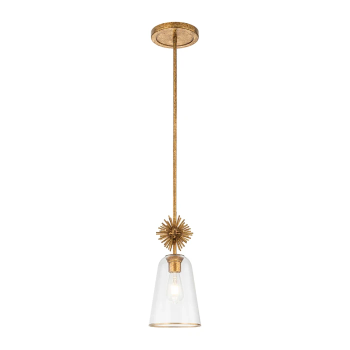  Lucas + McKearn Staring 1 Light Mini Pendant in Clear Glass with Antiqued Gold Leaf Finish