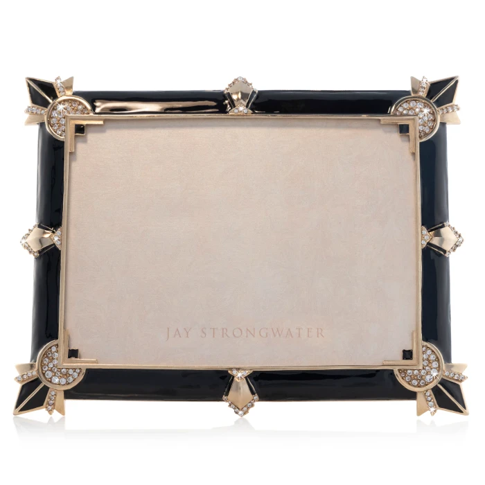 Jay Strongwater Geraldine Art Deco 5" x 7" Crystal Picture Frame in Black Onyx