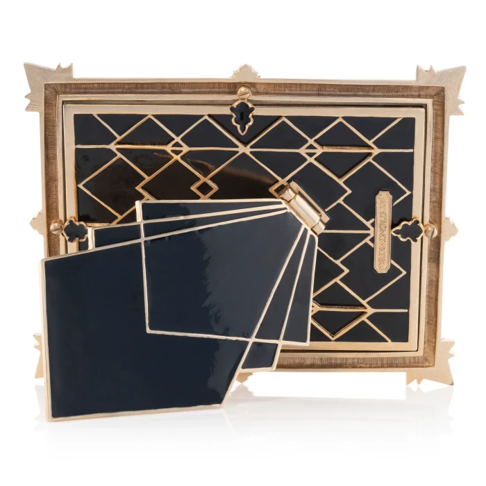 Jay Strongwater Geraldine Art Deco 5" x 7" Crystal Picture Frame in Black Onyx