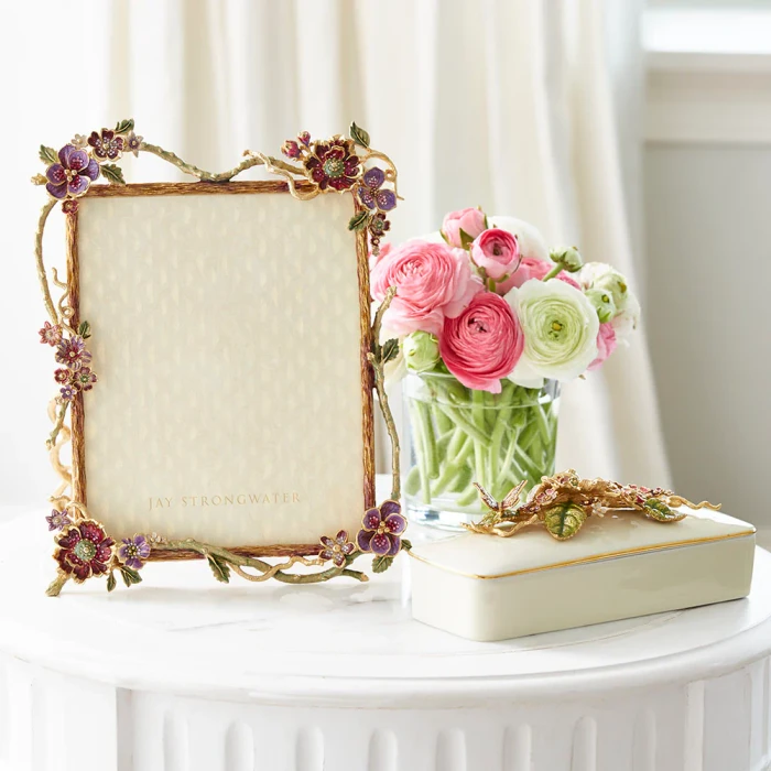 Jay Strongwater Delilah Floral Branch 8" x 10" Crystal Picture Frame in Bouquet