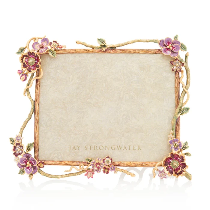 Jay Strongwater Delilah Floral Branch 8" x 10" Crystal Picture Frame in Bouquet