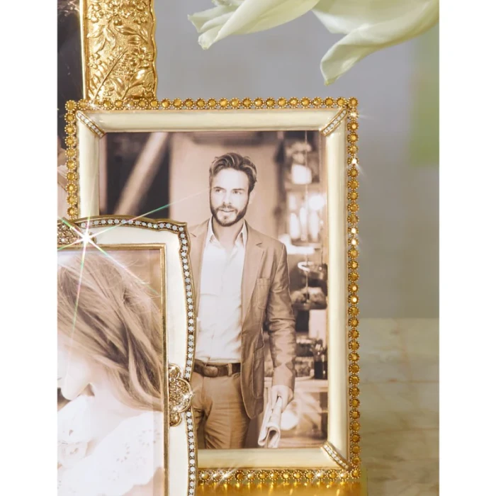 Jay Strongwater Lorraine Stone Edge 4" x 6" Crystal Picture Frame in Gold