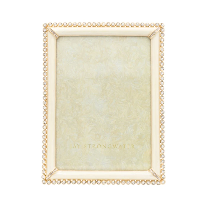 Jay Strongwater Lucas Stone Edge 5" x 7" Crystal Picture Frame in Gold Clear Stone