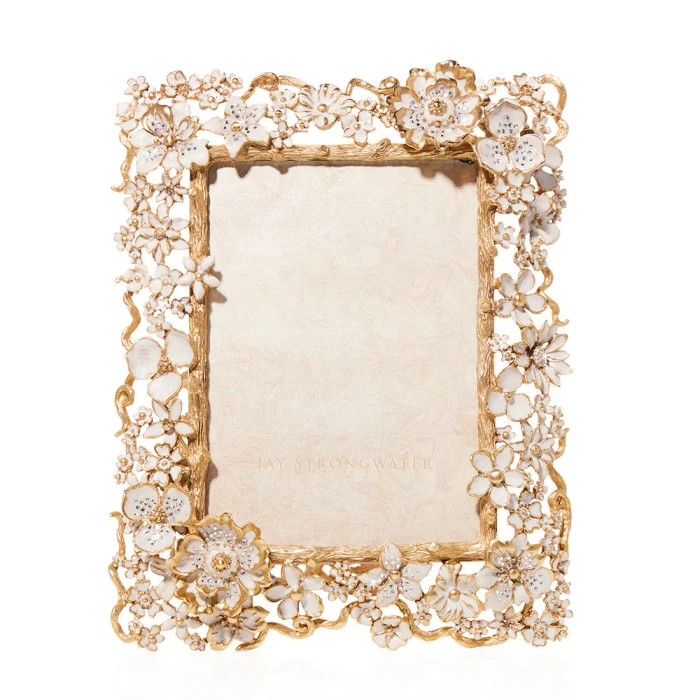 Jay Strongwater Ophelia 5" x 7" Crystal Picture Frame in White Opal